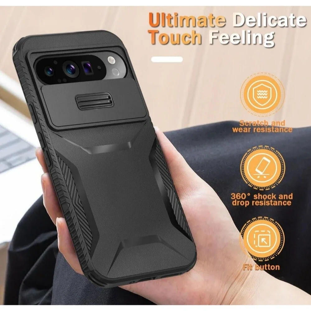 4Count Google Pixel 9 Pro XL Case +Screen Protector Military Camera Cover Black